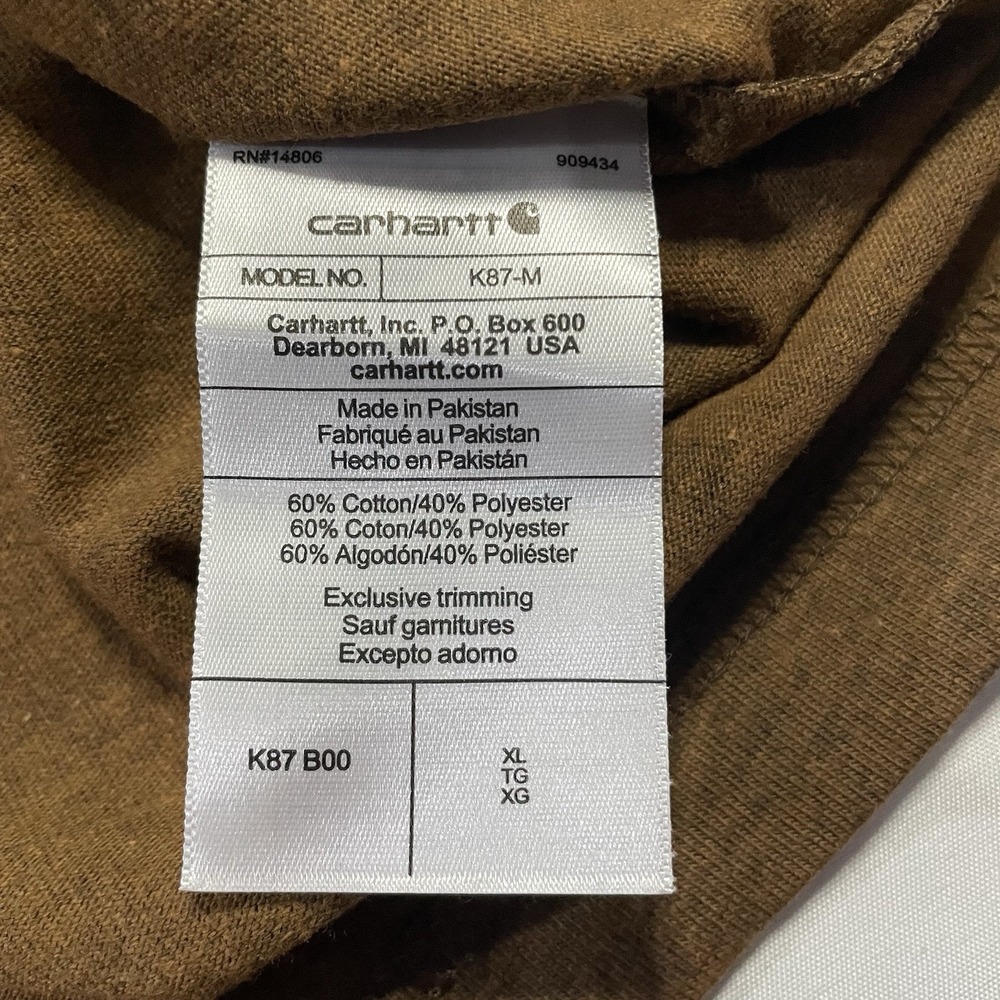 Carhartt K87 Loose Fit Heavyweight Pocket T-Shirt Mens XL Oiled Walnut Brown NWT - Picture 6 of 6